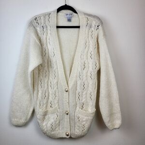 Crystal Sportswear Mohair blend Cardigan Sweater Large Cream Fall Preppy Winter
